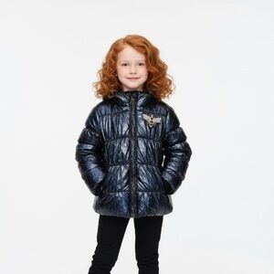 4/5 5/6 NEW Like Flo European Reversible Navy Girls Jacket Faux Fur Inside